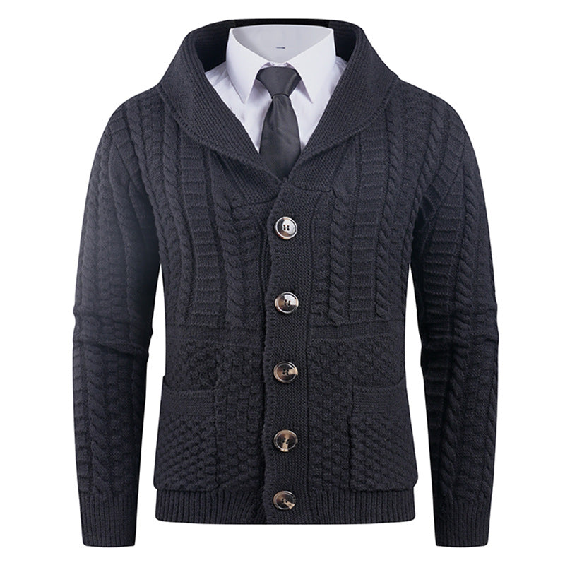 Street-Wave Mens Knit Cardigan With Modern Shawl Collar And Button Front Elegant Versatile Wear