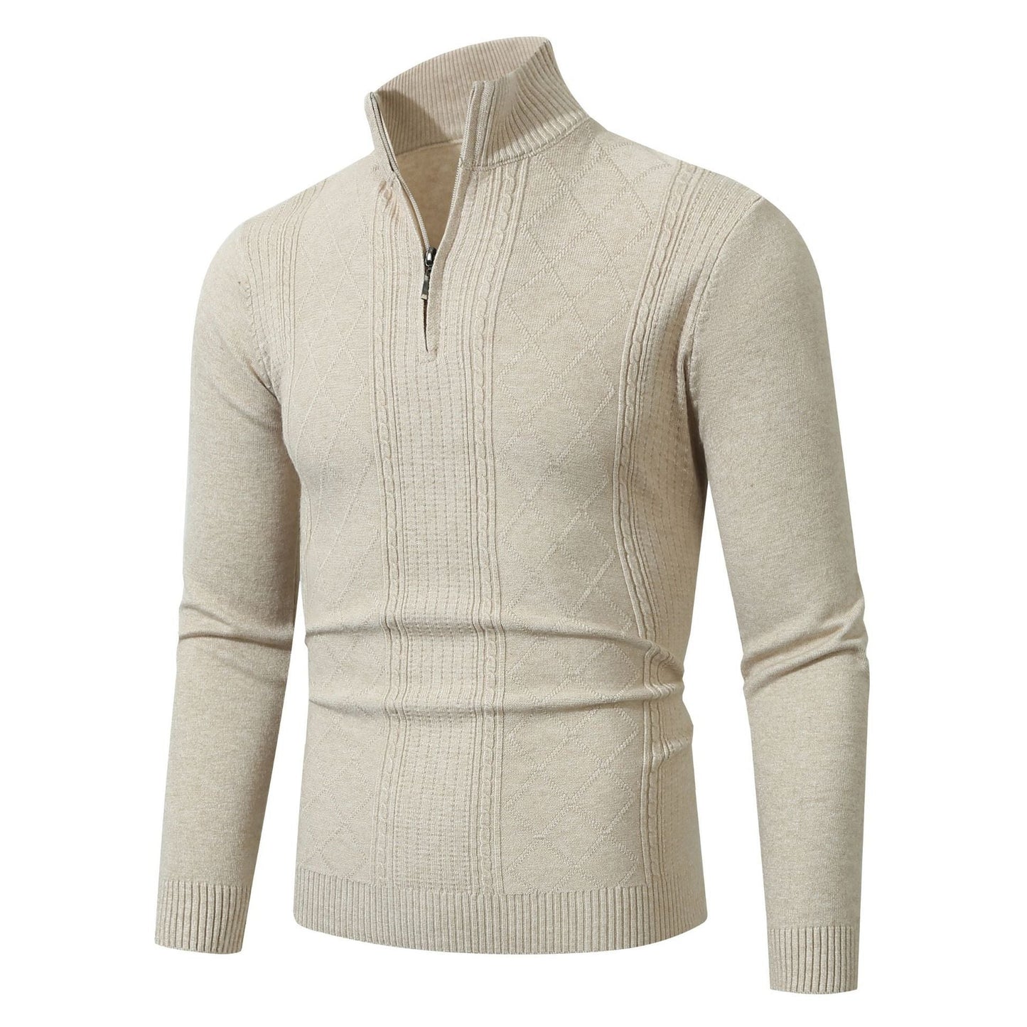 Premium Elegant Men's Knit Sweater With Stand Collar And Zip By Street-wave For Style-Conscious Men