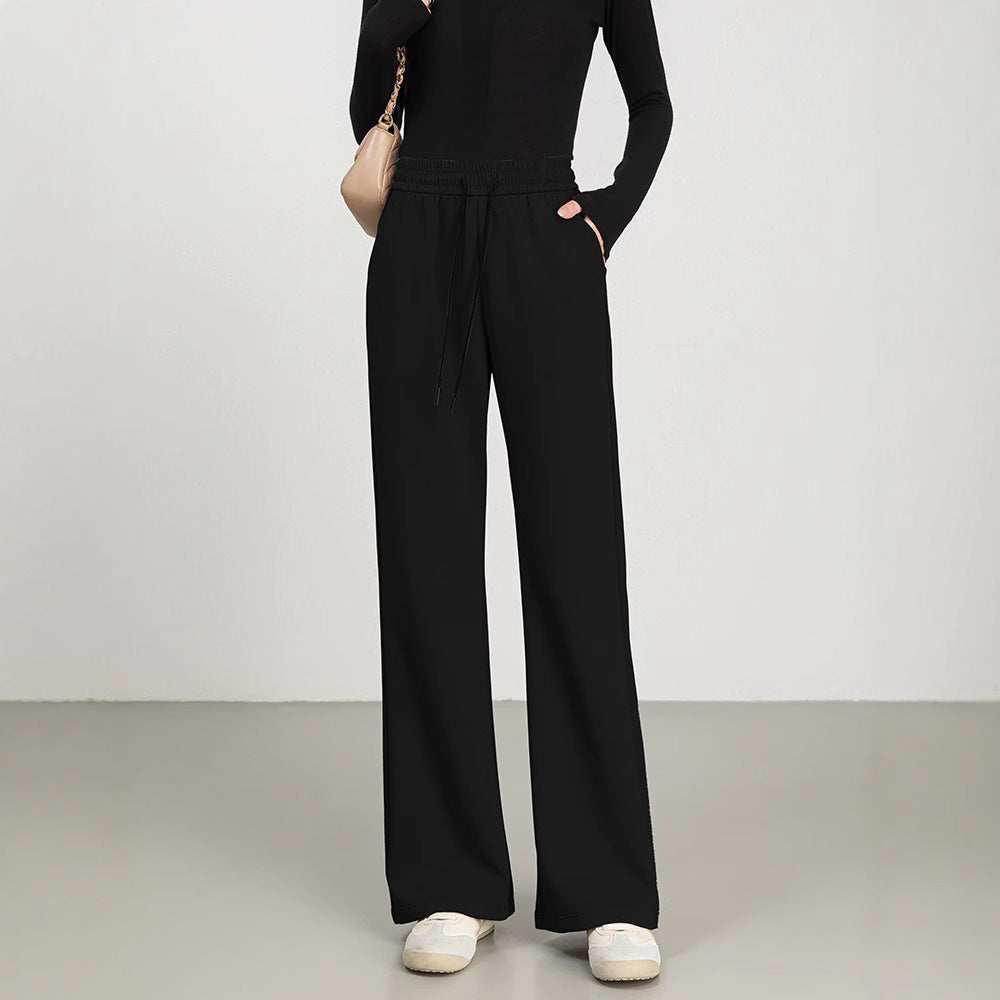 Street-Wave Womens High Waist Wide Leg Cotton Blend Pants With Drawstring