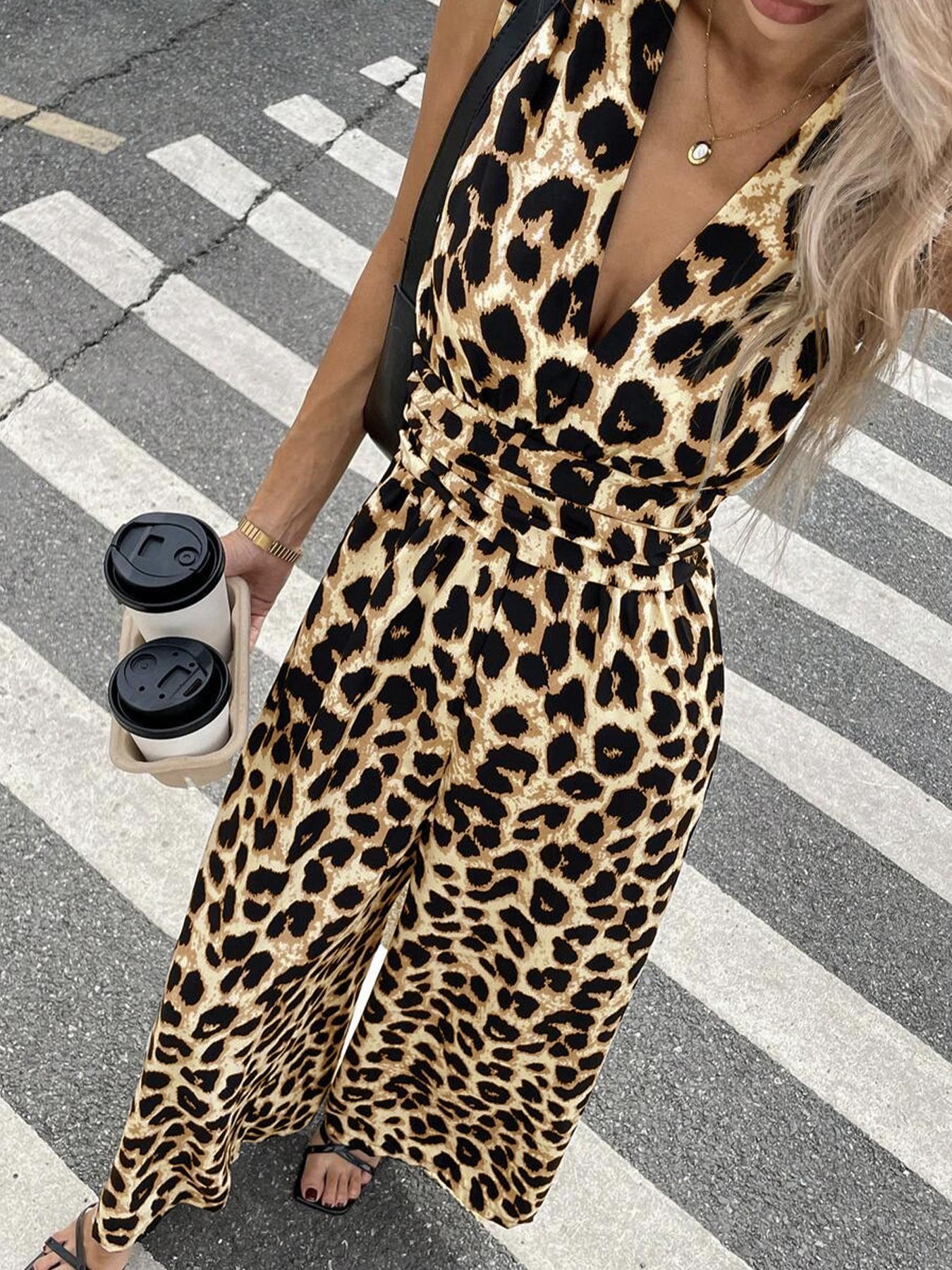 Street-wave Leopard Print Jumpsuit For Women Breathable Comfort Versatile Day To Evening