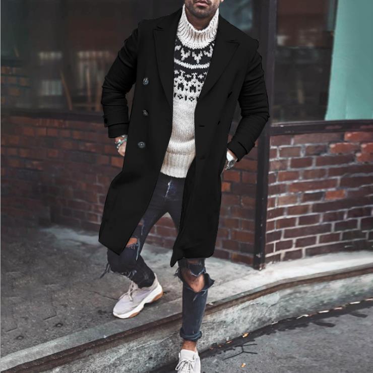 Street-wave Mens Premium Elegant Long Double-Breasted Coat For Winter Warmth And Style
