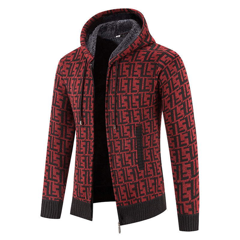 Street-Wave Men's Knit Cardigan Hooded With Modern Pattern Premium Warmth And Versatility