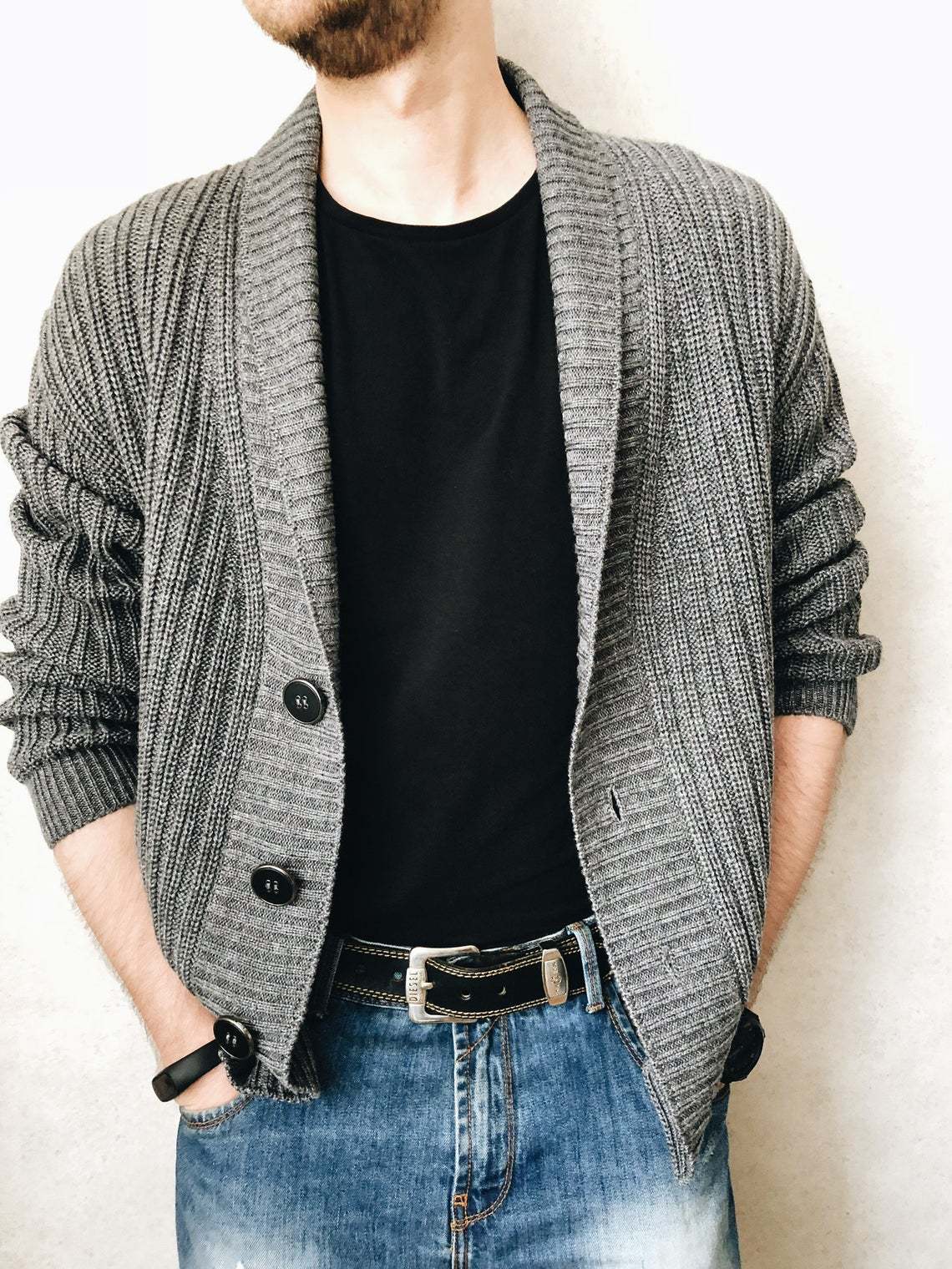 Street-wave Mens Knit Cardigan With Deep Collar, Premium Cozy Comfort, Versatile Everyday Fashion