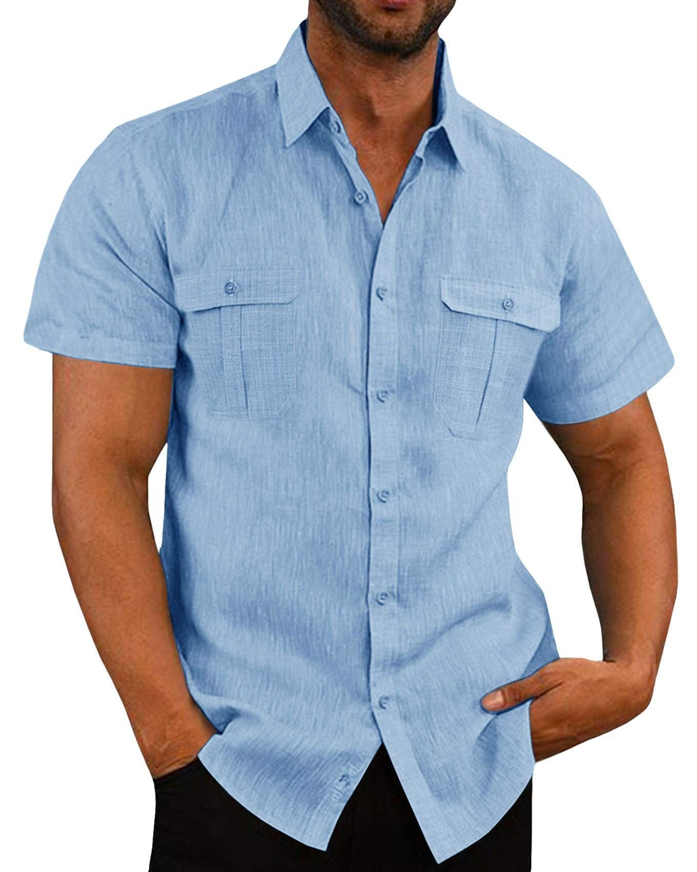 Street Wave Men's Short Sleeve Shirt With Practical Chest Pockets For Stylish Casual Everyday Wear