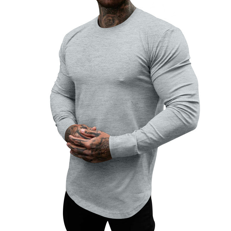 Mens Soft Cotton Blend Long Sleeve Shirt With Round Neck Street-wave Comfortable Everyday Essential