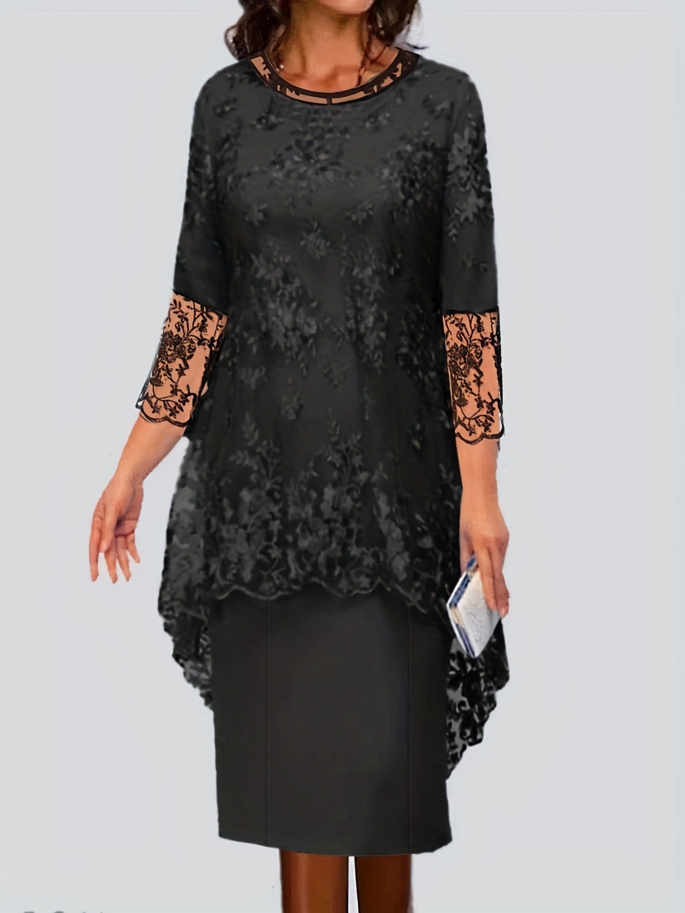 Elegant Lace Blouse Dress For Women By Streetwave With Floral Lace Sleeves And Swing Hem