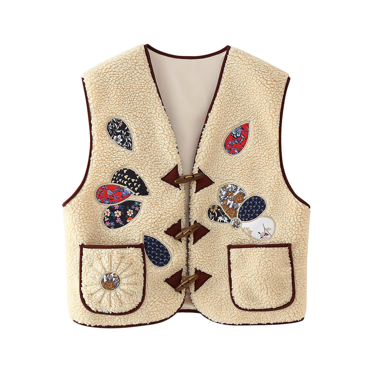 Street-wave Women's Floral Fleece Vest With Cozy Lining And Patch Pockets For Cold Weather