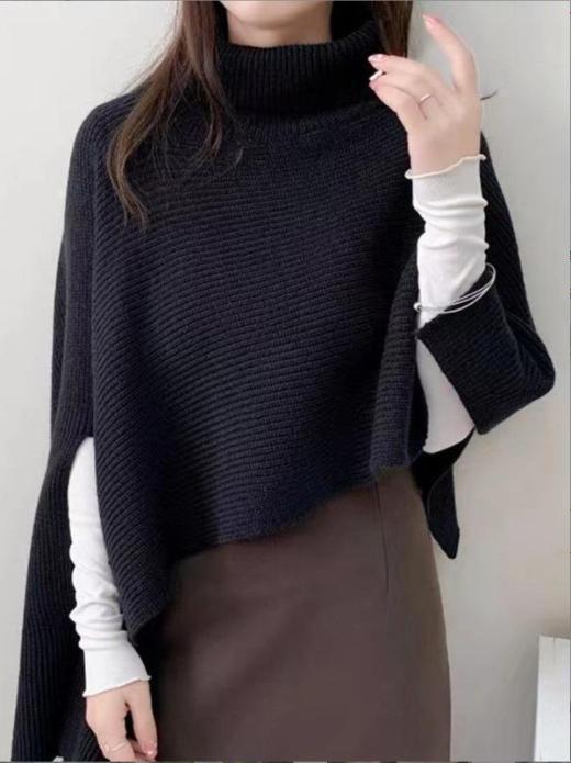 Street-Wave Women Knit Poncho Asymmetrical High Collar Cozy