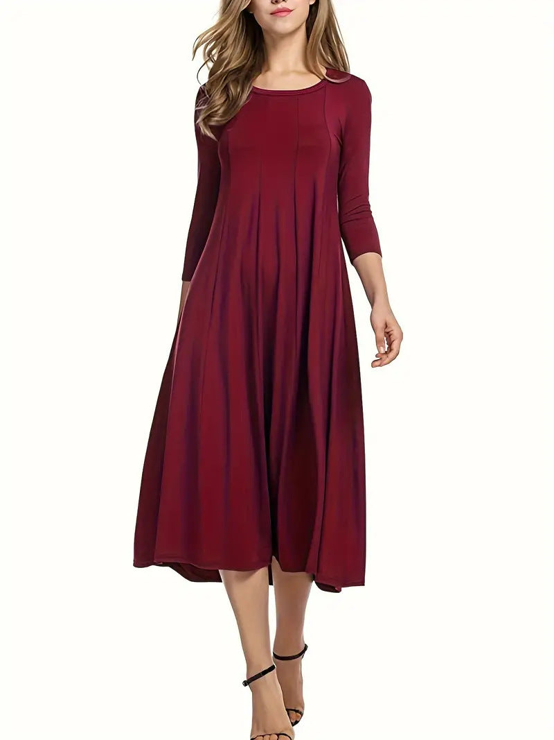 Street Wave Women Midi Dress With Flattering Cut And Three Quarter Sleeves For Versatile Occasions