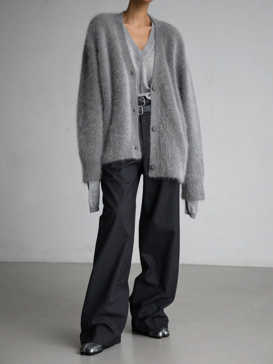 Womens Mohair Cardigan Street Wave Soft Knit Luxury With Relaxed Fit For Autumn Winter Cozy Warmth And Style