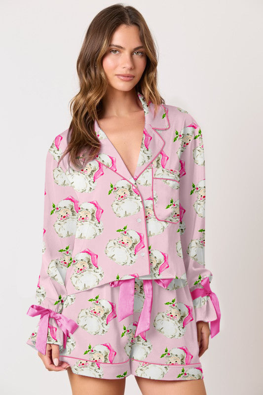 Street-wave Women's Christmas Pajama Set with Festive Motif and Ruffle Details For Cozy Comfort