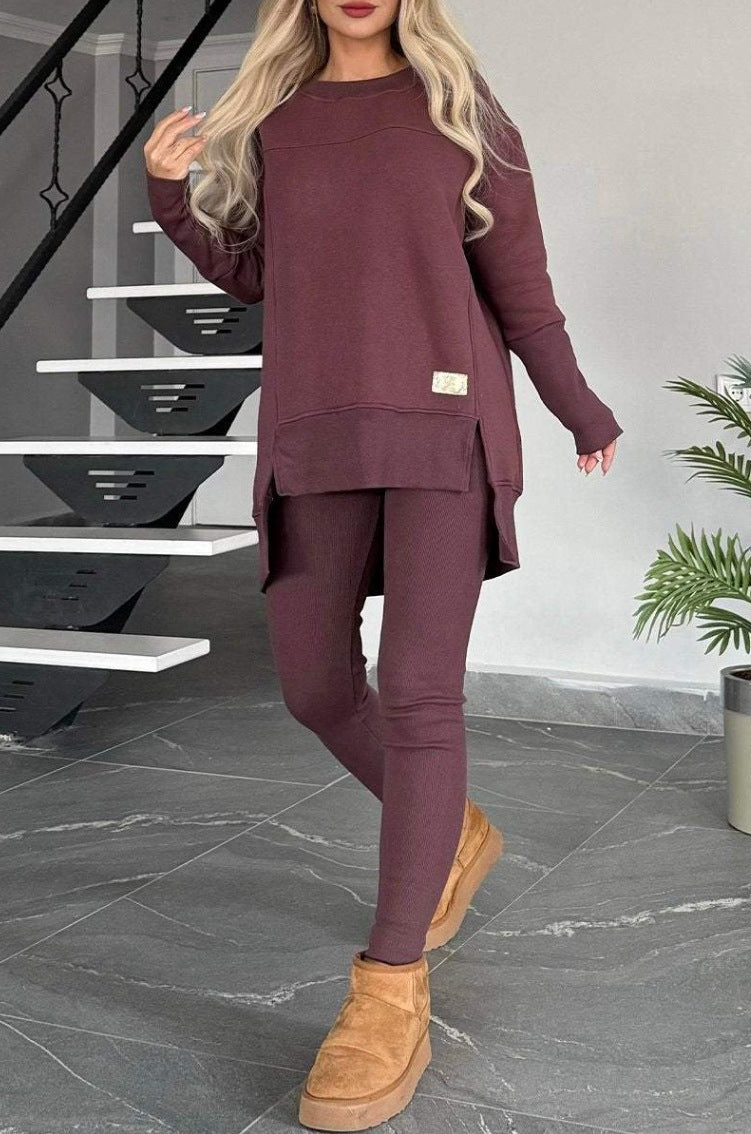 Streetwave Women's Sweatshirt Set With Asymmetric Hem And Pockets For Cozy Everyday Lounge