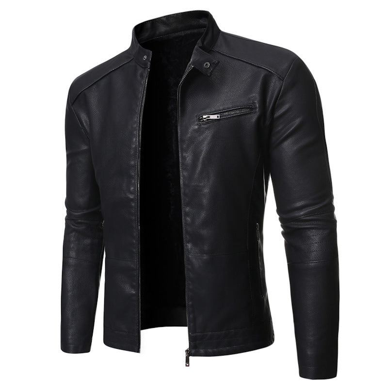 Mens Elegant Faux Leather Jacket With Modern Stand Collar By Street-wave For Smart Gents