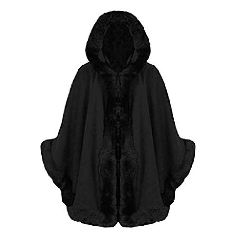 Street-wave Women Faux Fur Cape With Voluminous Hood And Elegant Fur Look For Cold Weather