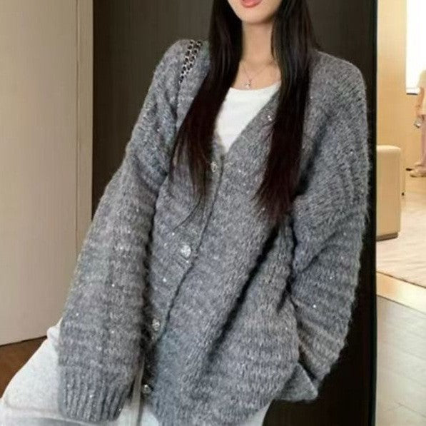 Street-Wave Women Knit Cardigan With Voluminous Sleeves And Unique Stitch Texture