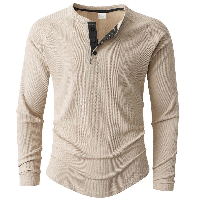 Streetwave Mens Long Sleeve Henley Shirt With Structured Texture And Breathable Cotton
