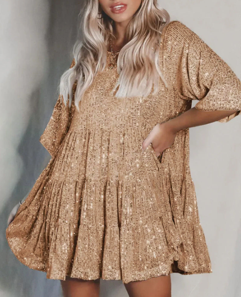 Street-Wave Sequin Blouson Dress For Women Festive Glam Loose Fit Comfort Party Ready