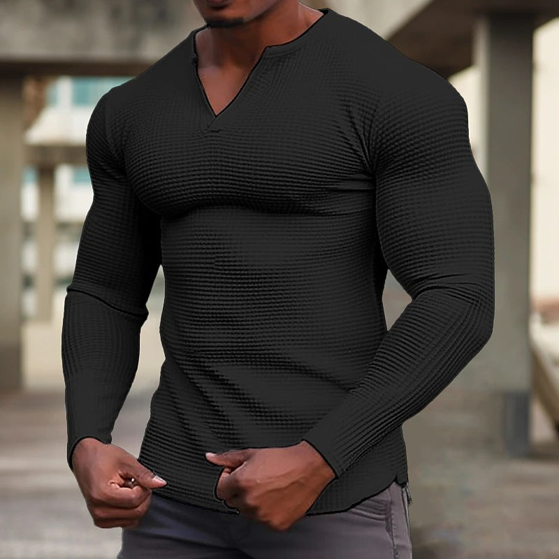 Street-wave Men's Long Sleeve Shirt With Structured Texture Breathable Cotton Blend Athletic Fit For Active Men