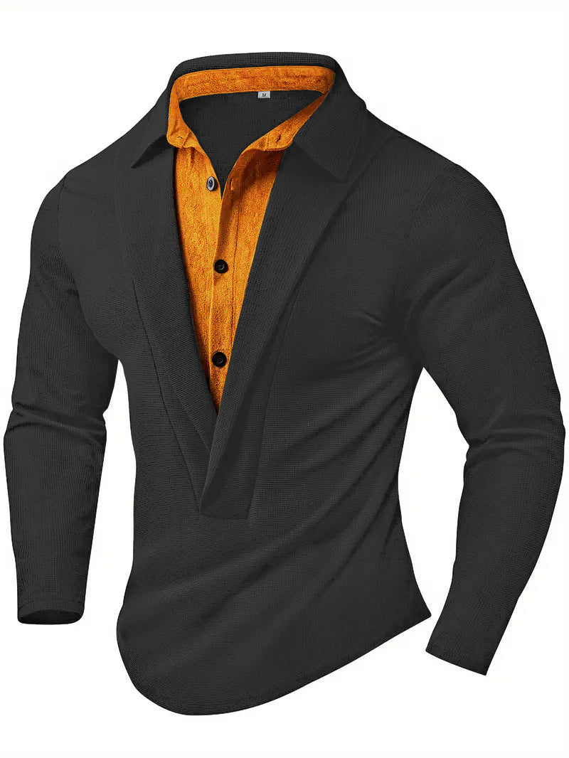 Street-Wave Mens Elegant Long Sleeve Shirt With Modern Collar And Textured Design For Formal Occasions