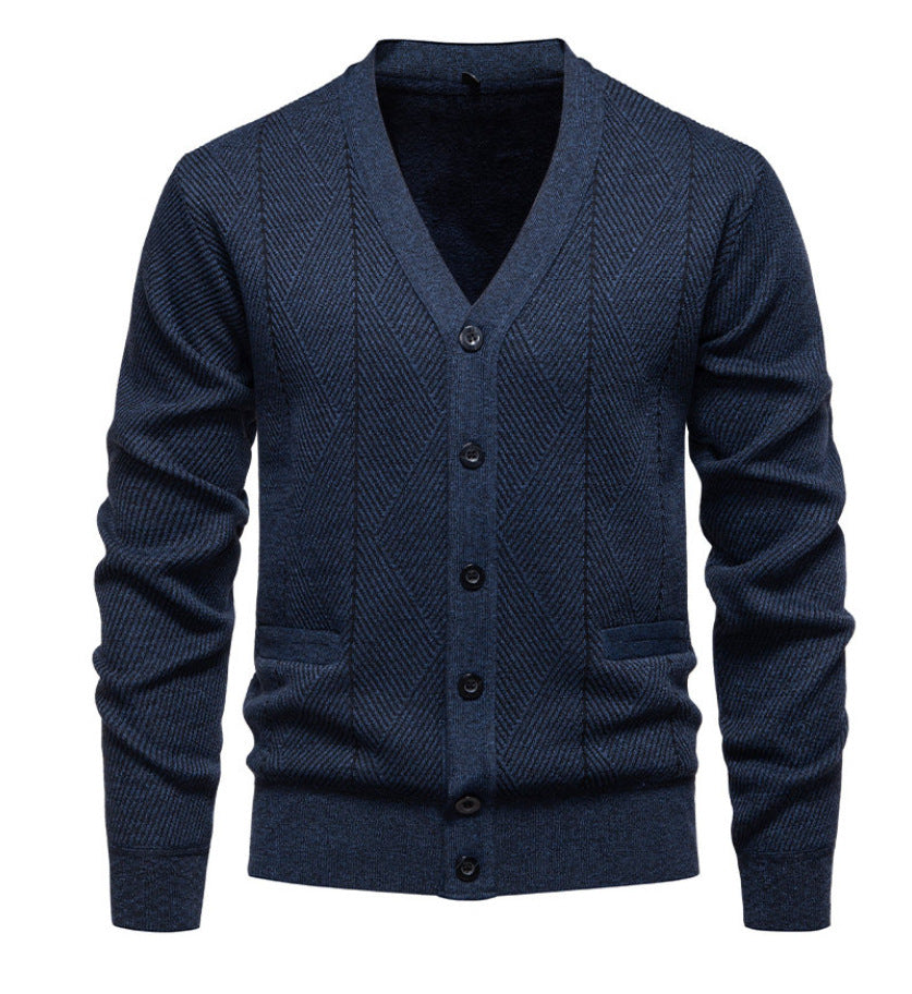 Street-Wave Mens Cardigan With Unique Diamond Pattern Breathable Cotton Blend Comfort For Men