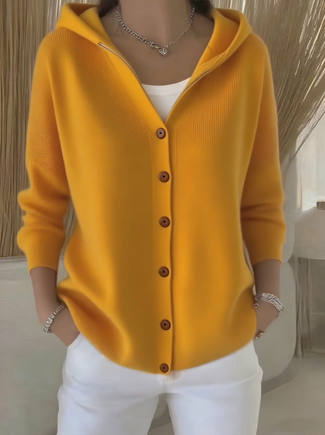 Street-Wave Women's Hooded Knit Cardigan with Button Details and Relaxed Fit for Everyday Comfort