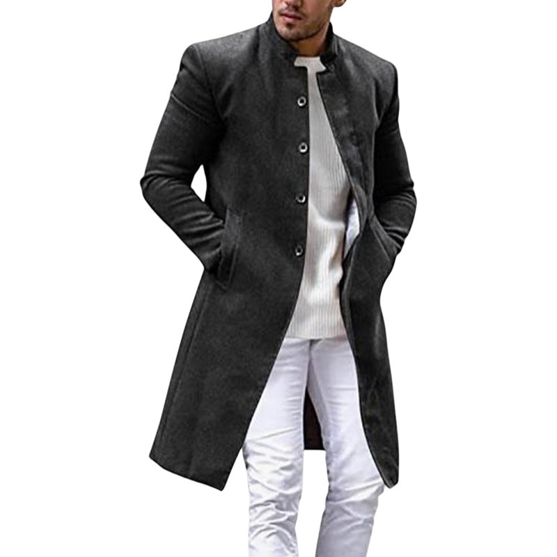 Street-Wave Men's Elegant Long Coat With Slim Fit And High Collar For Modern City Gentlemen