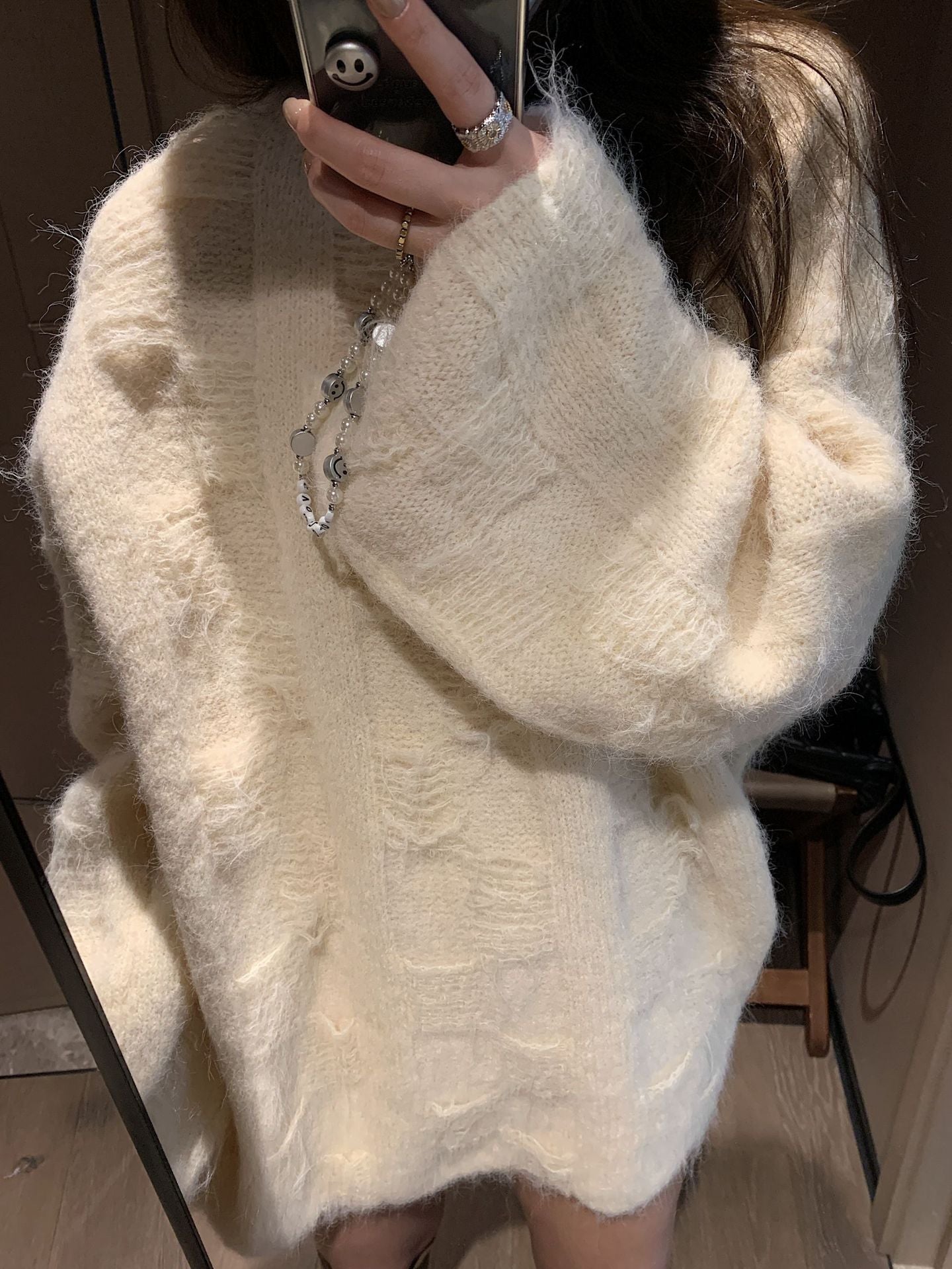 Street-wave Women Oversized Knit Sweater Soft Fluffy Cozy Knit Top for Trendy Casual Wear