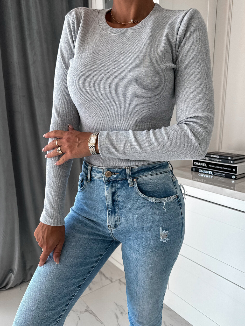 Street Wave Women Structured Textured Long Sleeve Top Slim Fit For Work And Everyday