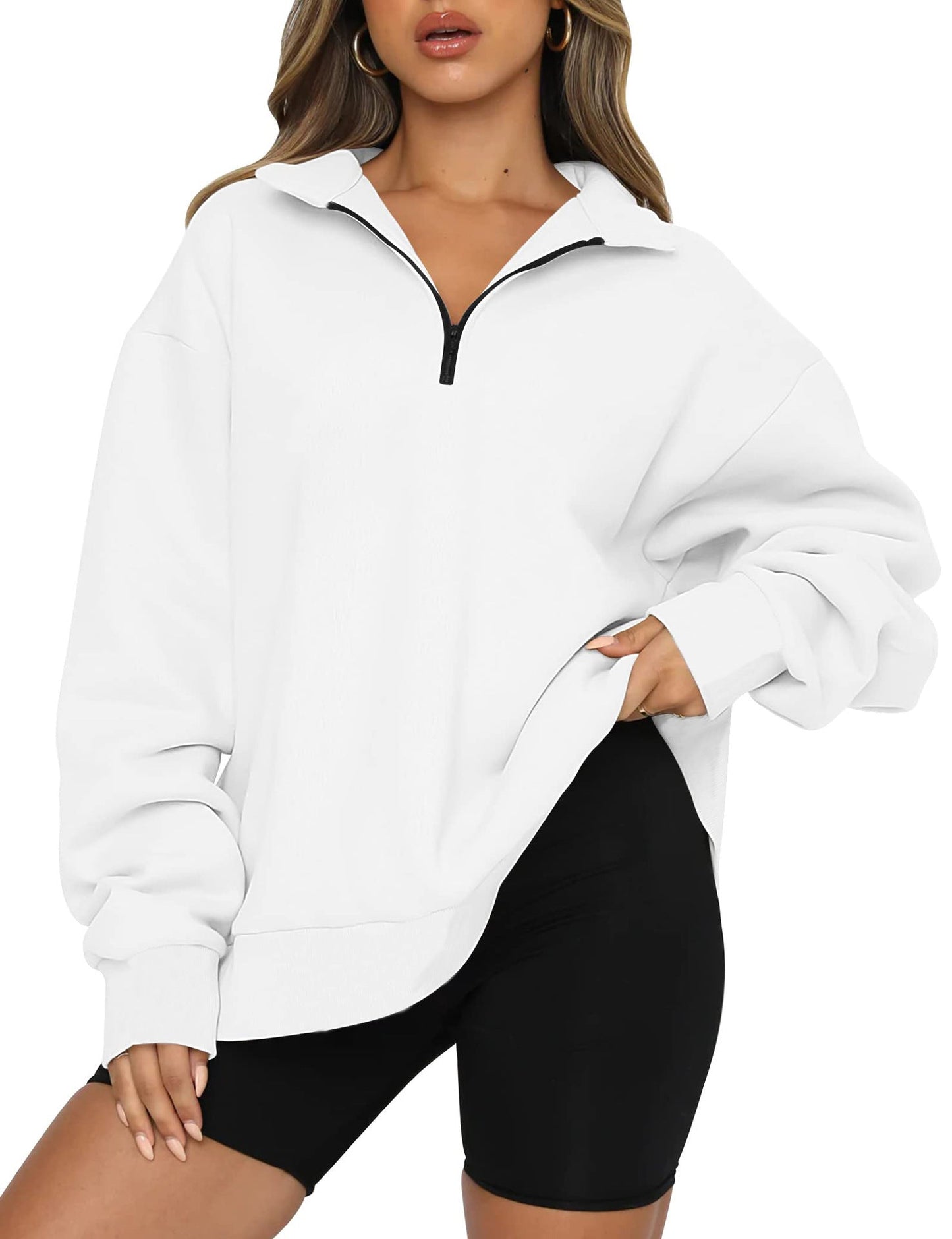 Streetwave Womens Oversized Zip Sweatshirt With Short Front Zip Cozy Casual Fit Everyday
