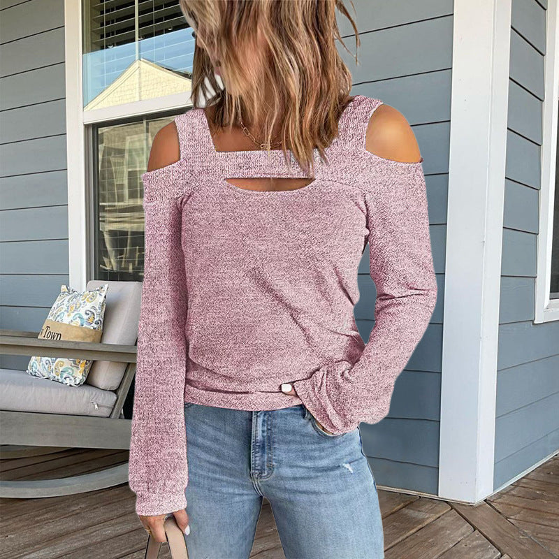 Street-Wave Cold Shoulder Long Sleeve Top With Cutout Details For Trendy Women Everyday Wear