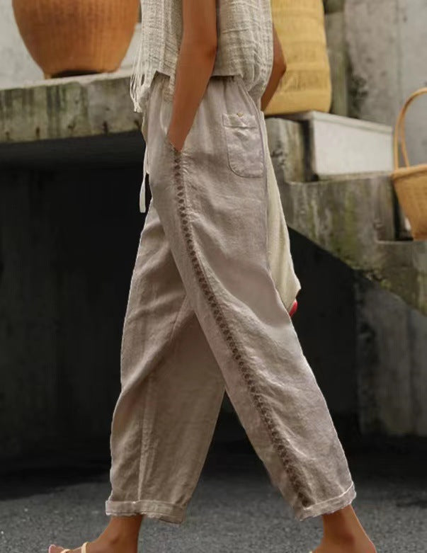 Street Wave Womens Casual Linen Pants With Side Slits Breathable Comfort For Warm Days