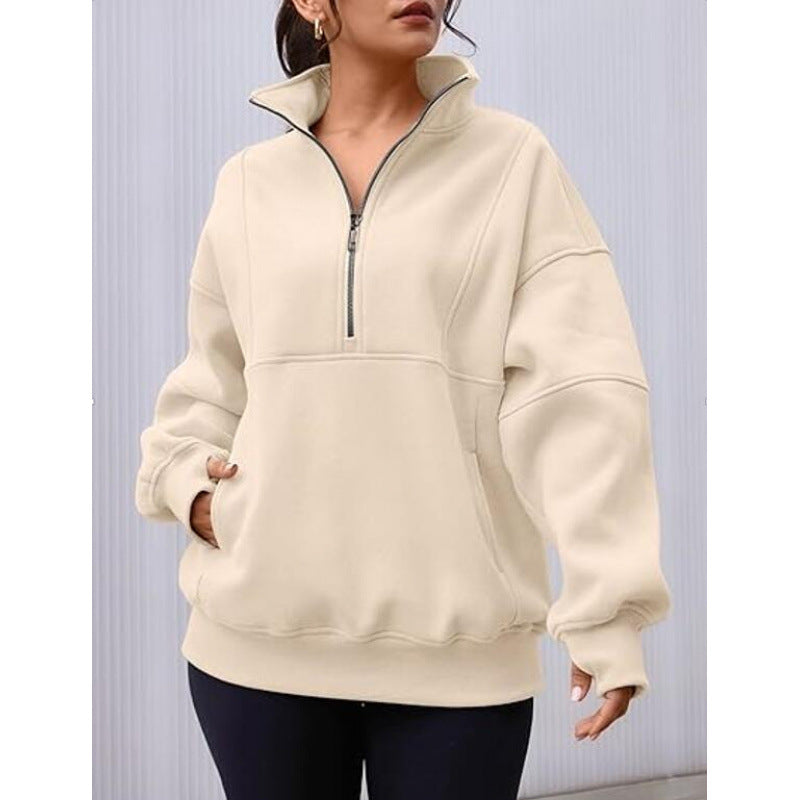 Street-wave Women's Oversized Half Zip Sweatshirt For Effortless Comfort And Style
