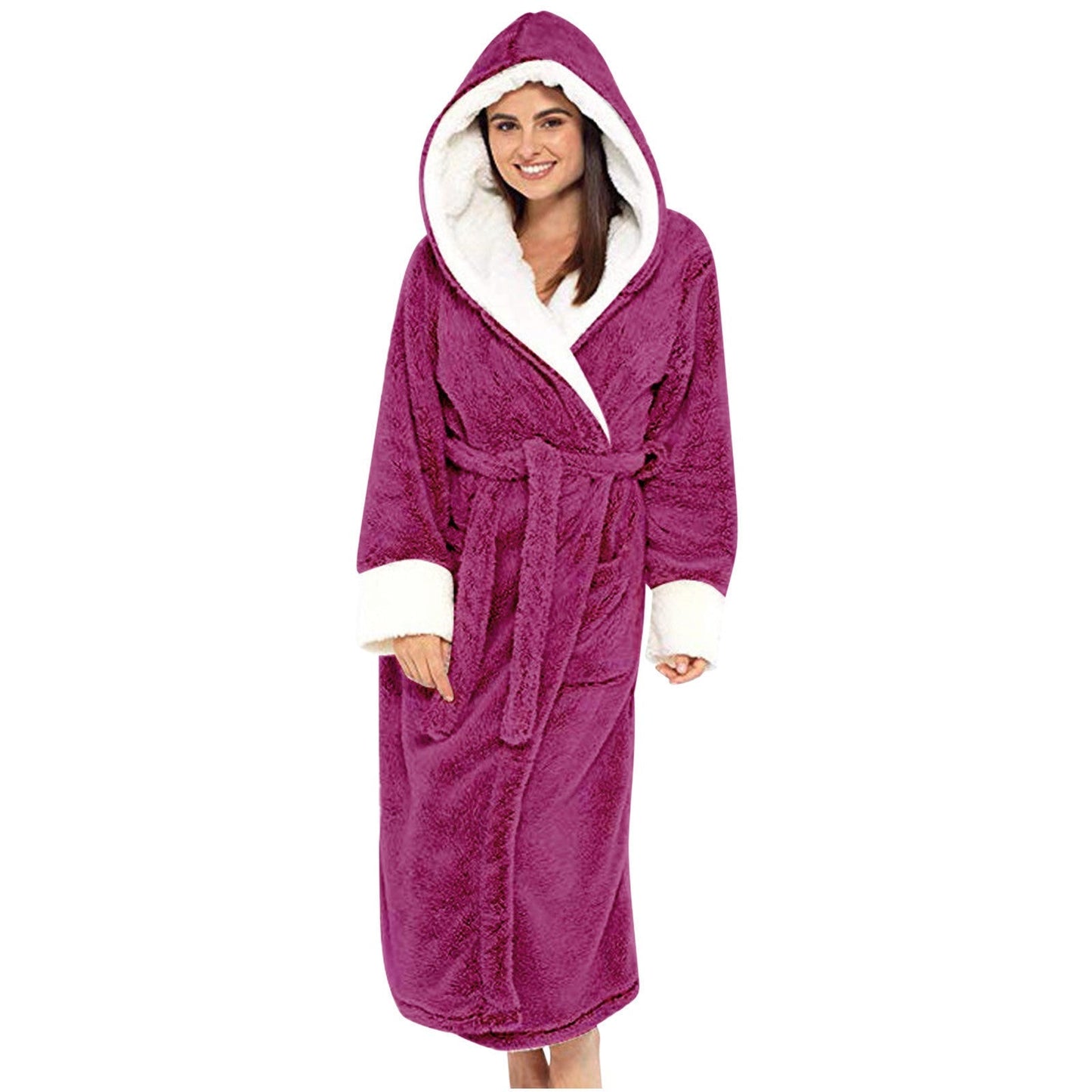 Street Wave Women's Cozy Fleece Hooded Bathrobe With Belt Soft Warm Comfort For Cozy Mornings And Lounges
