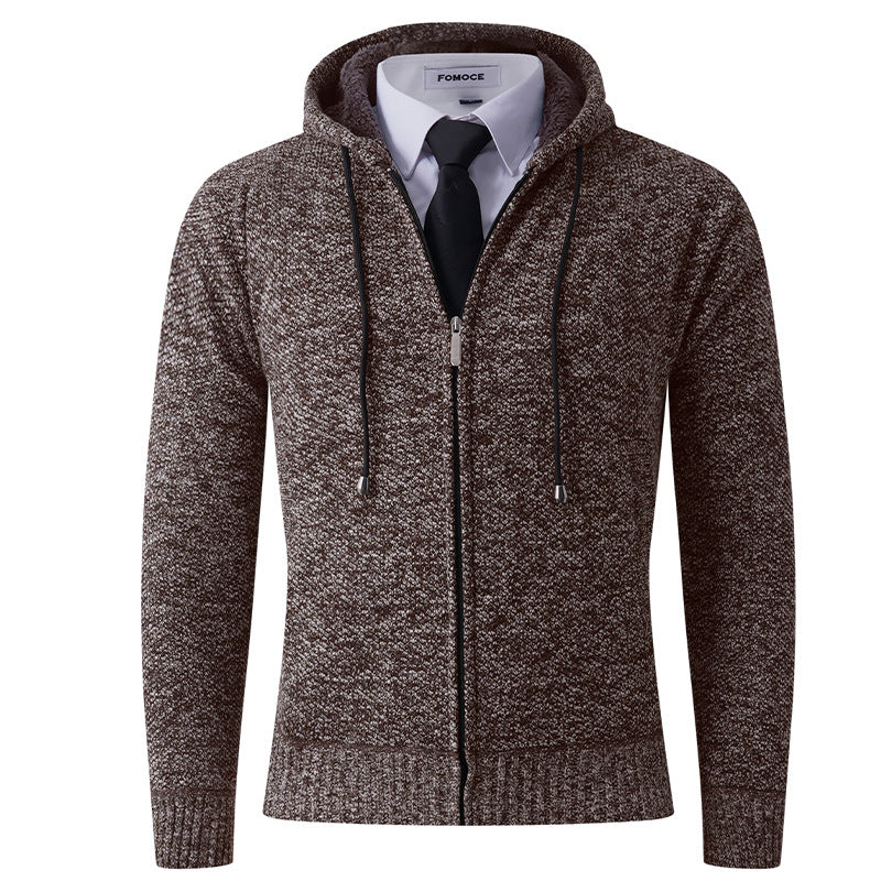 Street-Wave Men's Hooded Knit Cardigan With Textured Finish For All-Season Comfort