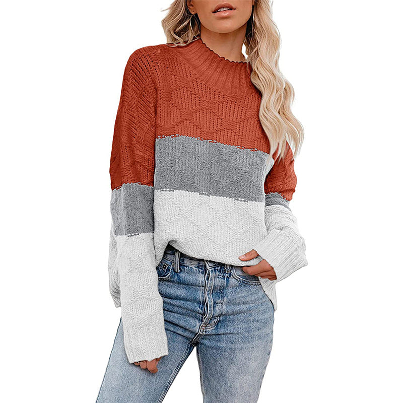Street-Wave Chunky Knit Pullover For Women With Modern Color Block Design Cozy Everyday Style