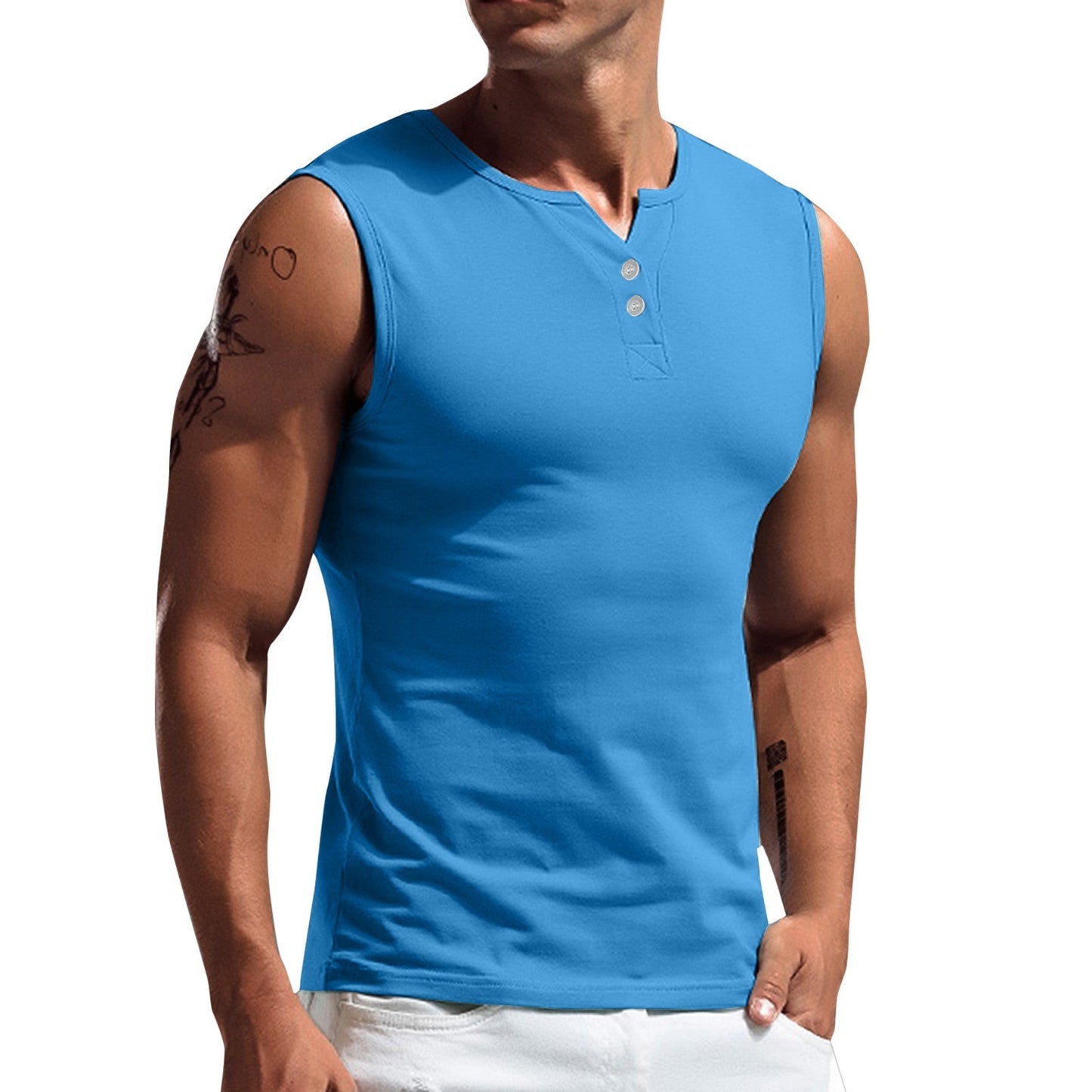 Mens Tank Top With Balanced Fit And Snap Buttons Streetwave Breathable Cotton Blend For Casual Summer Wear