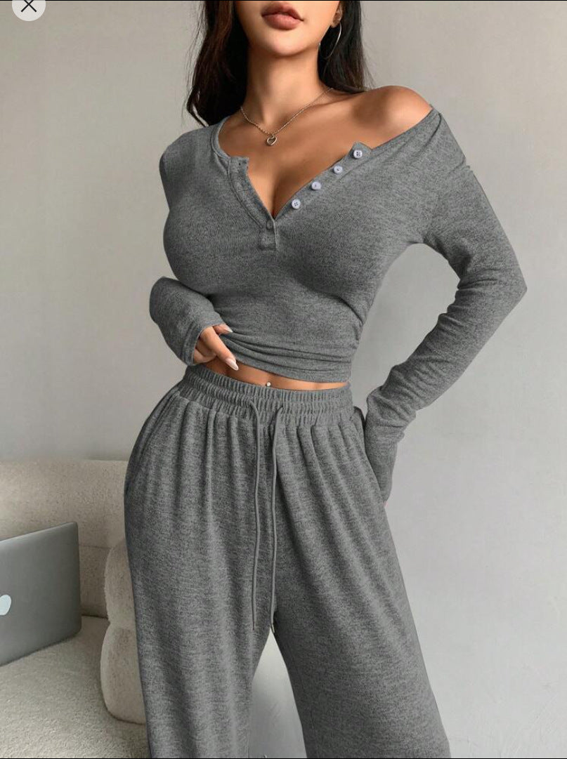 Streetwave Womens Cozy Loungewear Set With Soft Knit Long Sleeve Top And Palazzo Pants For All Day Comfort