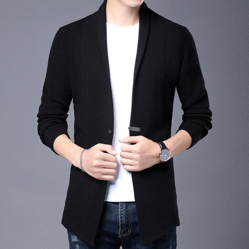 Street Wave Men's Knit Cardigan With Modern Shawl Collar And Asymmetrical Hem Soft Comfort