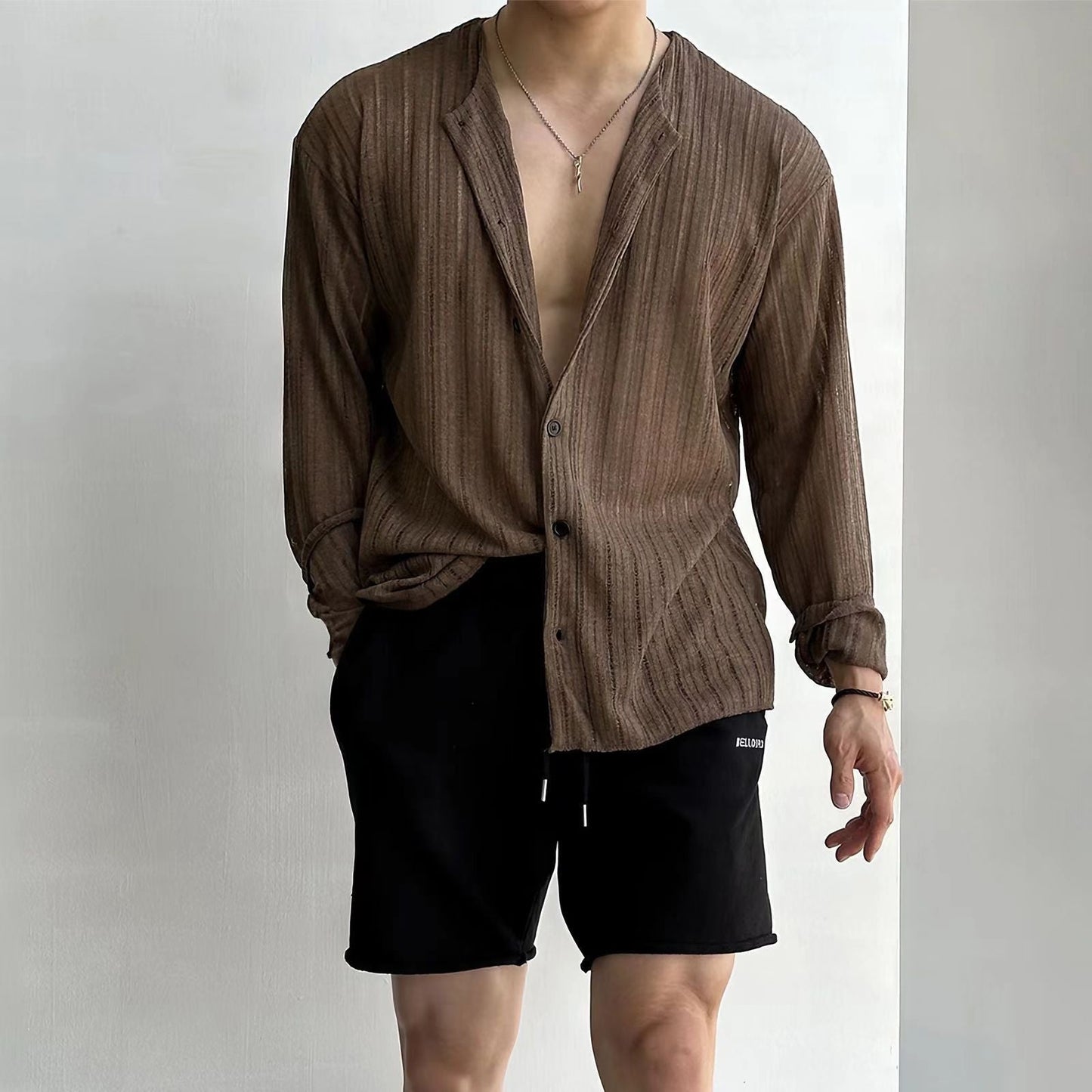 Street-Wave Men Knitted Cardigan V-Neck Button Closure