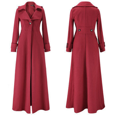 Street-wave Women's Elegant Long Coat With Classic Lapel And Modern Accents For Timeless Style