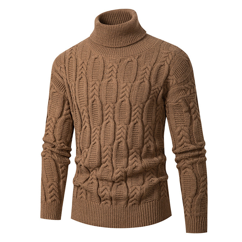 Street Wave Men's Cable Knit Turtleneck Sweater With Structured Pattern For Premium Cozy Warmth