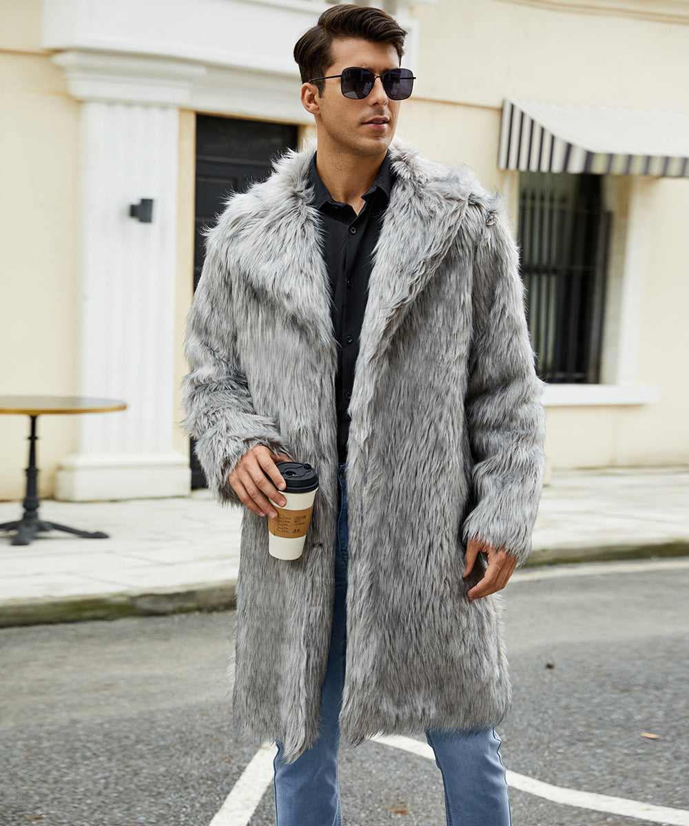 Mens Faux Fur Coat With Wide Collar Luxurious Comfort Streetwave For Fashionable Men