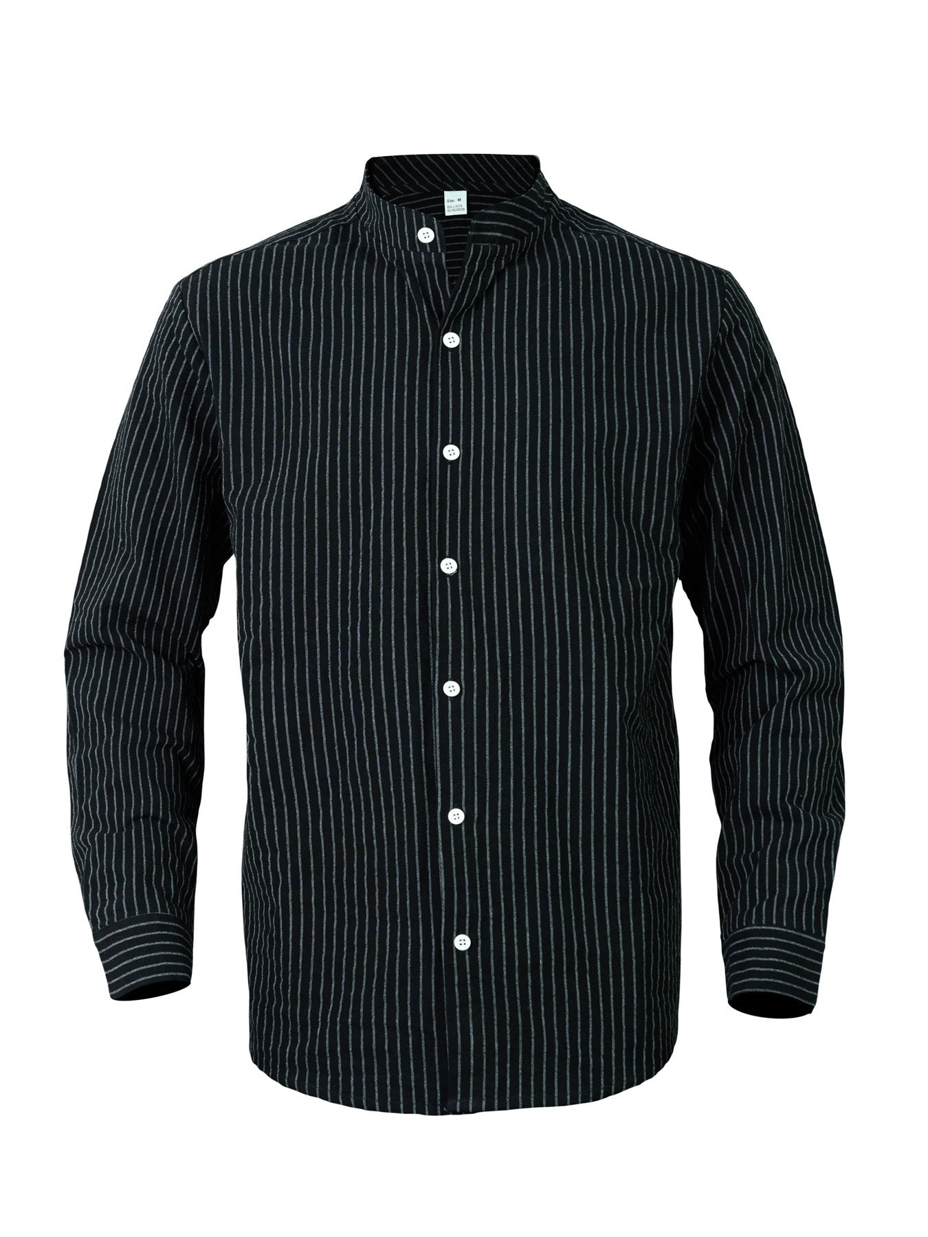 Streetwave Mens Vertical Stripe Shirt With Modern Stand Collar Premium Cotton Blend For Fashion Forward Men