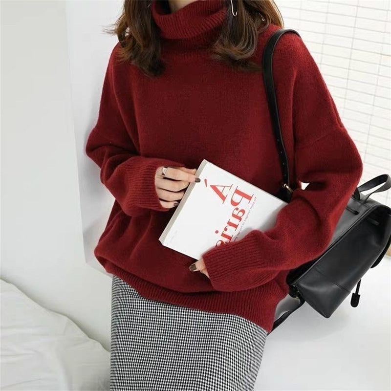 Street Wave Womens Oversized Turtleneck Sweater With Puff Sleeves Cozy Chic Knit