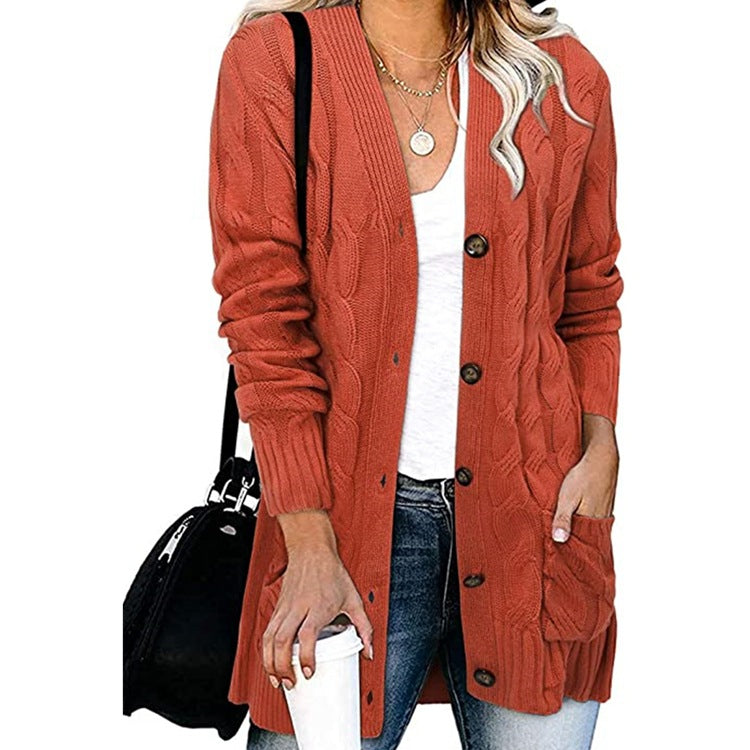 Street-wave Cable Knit Cardigan With Pockets For Women Cozy Soft Cotton Blend Chic All Season