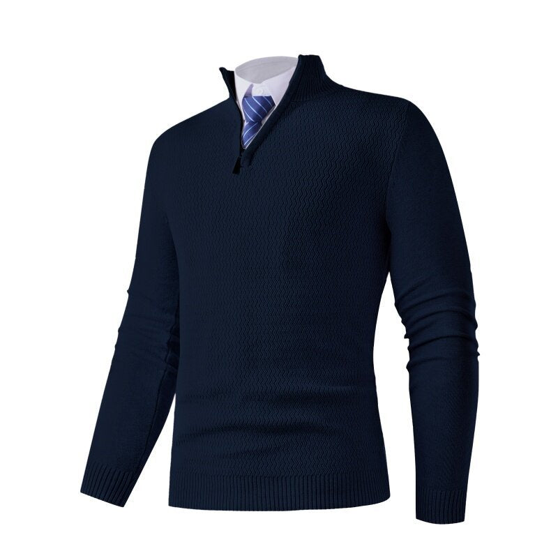 Street-wave Men's Knit Pullover With Stand Collar Textured Design Soft Comfort All Season