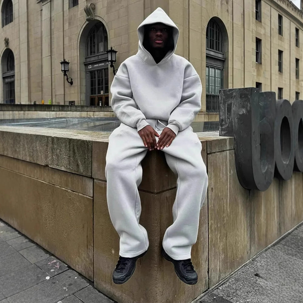 Unisex Cotton Blend Tracksuit Set With Hoodie And Pockets Oversized Fit Nordic Flair By Street-Wave