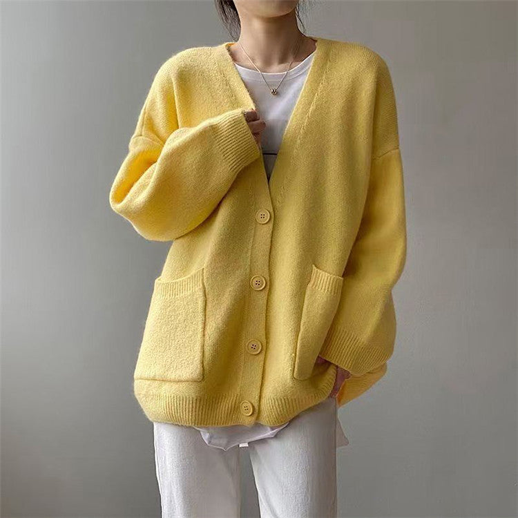 Street-wave Women's Chunky Knit Cardigan With Pockets And V Neck Soft Breathable Cozy Everyday Wear