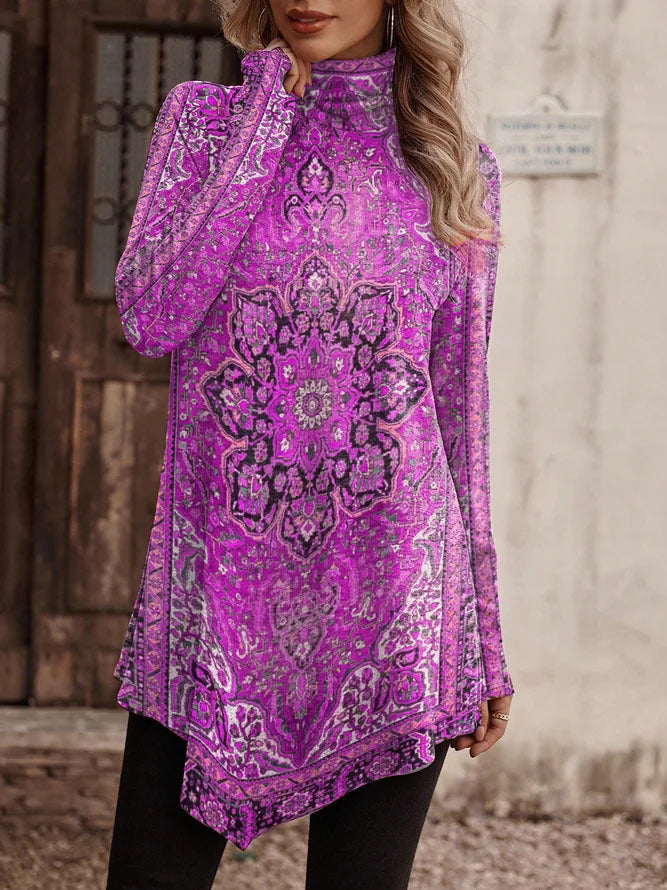 Street-wave Women's Floral High Collar Tunic For Elegant Everyday Comfort And Versatile Style