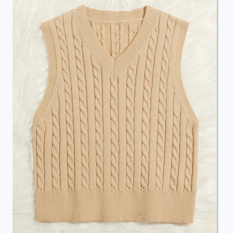 Street-Wave Womens Cable Knit Vest With V-Neck For Women Soft Cotton Blend Versatile Layering